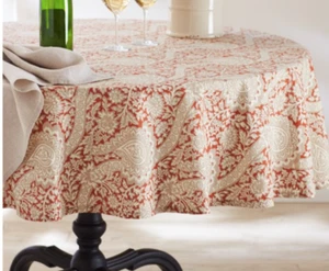 Williams Sonoma 70x108 Terracotta "Ella" Floral Tablecloth Rust Tan Paisley - Picture 1 of 8