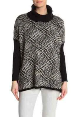 JOSEPH A Turtleneck Sweater Top M Solid Trim Black Ivory Oversized NWT B84 - Image 1 of 4