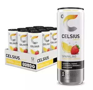 PACK OF 12 ✨ CELSIUS Spar STRAWBERRY LEMONADE Energy Drink CANS | Zero Sugar Fun - Picture 1 of 5