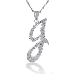 925 Sterling Silver Cursive Initial Letter J Pendant Necklace  - Picture 1 of 4
