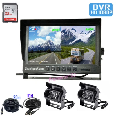 2x AHD 1080P 18LED IR Car Rear View Backup Camera + 9" IPS 2CH Split DVR Monitor - Image 1 of 4