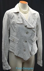 Cabi Jacket Blazer # 325 Waxed Linen light coat Ruffle asymetrical crop M NEW - Picture 1 of 7