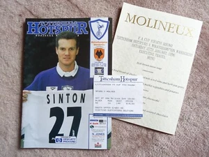 FA Cup Tottenham v Wolves 27/1/96 Programme, Ticket and Executive Travel Menu - Picture 1 of 12