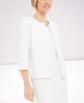 KASPER  Women's Petite Textured Knit Jacket 4P Vanilla Ice - Image 1 of 4