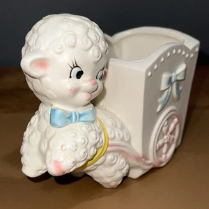 Vintage Rubens Original Lammwagen Kinderzimmer Pflanzgefäß Kitsch Deko Vase #627M Baby - Bild 1 von 11