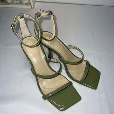 Sandalia MARC FISHER Derine con correa al tobillo talla 5,5 M tacón con tiras de cuero negro Foto 1 de 4