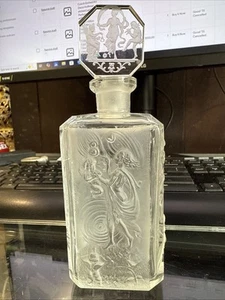 Czech Etched Art Deco Hoffman etched Lady Perfume Bottle w/Stopper 6.5" - Picture 1 of 7