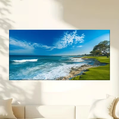 A Golf Course on The Ocean with Sea Views Unframed Canvas Painting for Living - Image 1 of 4