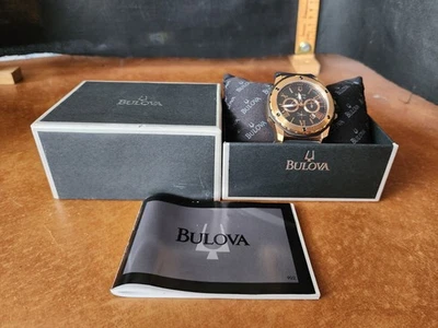Bulova Men's Marine Star 98B104 Rose Gold Black Dial Silicone Strap Quartz Watch - Image 1 of 4