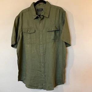 NEW Piombo 🎁 Men’s Short Sleeve Button Up Shirt XXL Green 100% Linen - Picture 1 of 7