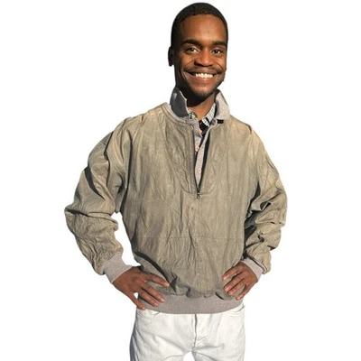 La Matta Vintage Suede Pullover Bomber Jacket – Taupe Gray – Men’s L - Image 1 of 4