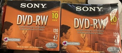 Sony DVD-RW Disc 19 10-Pack + 9 in CD Cases 120 min 4.7 GB 1x-2x NEW Sealed - Image 1 of 4