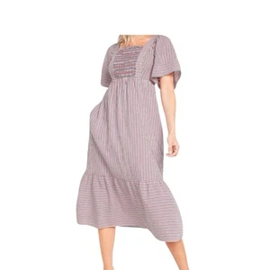 Old Navy Fit & Flare Kurzarm gestreiftes Midikleid zum Binden Damen 3X gesmokt - Bild 1 von 14