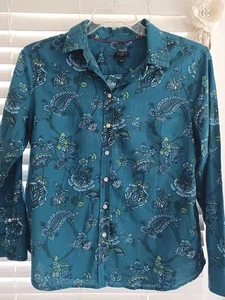 Talbots Women’s Petite Large Button Front Shirt Floral Paisley Print 100% Cotton - Picture 1 of 6