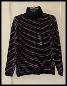 NWT Women's Karen Scott Black Multi Color Turtleneck Pull Over Sweater L - Picture 1 of 4