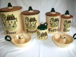 METLOX HOMESTEAD PROVINCIAL CANISTER SET, JAM JAR W/LID, 2 CANDLE HOLDERS - Picture 1 of 24