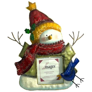 Holiday Snowman Photo Frame, Stand Up, Holds 3.5x3.5 Images, Bluebird, 3D Metal - Picture 1 of 7