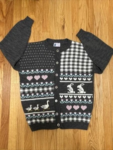 VTG NEEDLES UP Size L/XL Women's Bunny Cardigan Sweater Rabbits & Ducks EASTER - Picture 1 of 14