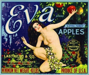 San Francisco Eva Historia Bíblica Adán y Eva Manzana Caja de Frutas Etiqueta Estampado Artístico - Imagen 1 de 1