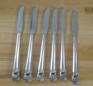 6 International ETERNALLY YOURS Hollow Handle Grille Knives 8 1/2" Silverplate - Picture 1 of 2