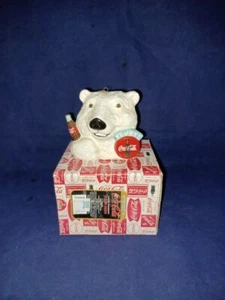1997 COCA COLA POLAR BEAR BUST PORCELAIN CHRISTMAS ORNAMENT IOB 3.5X3.75 - Picture 1 of 2