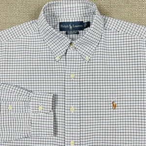 Ralph Lauren Men's Shirt L Long Sleeve White Blue Black Plaid Classic Fit Cotton - Picture 1 of 11