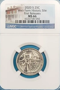 2020-S Weir Farm Historic Site 25C NGC MS 66 First Releases - Connecticut label - Picture 1 of 4