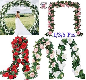 96" Artificial Silk Rose Leaf Garland Vine Ivy Flower String Wedding Home Decors - Picture 1 of 17
