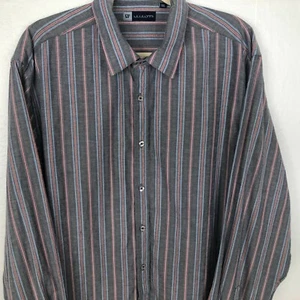LEVEL TEN Button Front Striped Shirt Mens size XXL 2X Grey Blue Office Prepcore - Picture 1 of 7