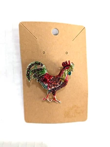 Rooster Colorful Crystal Rhinestones & Enamel Brooch Pin - Picture 1 of 5