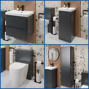 Bathroom Furniture Vanity Unit Basin Storage Cabinet Toilet WC Soft Close Grey - Picture 1 of 79