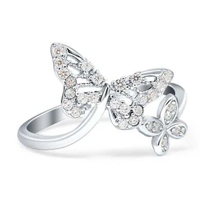 Butterfly Ring Cubic Zirconia 925 Sterling Silver - Picture 1 of 7