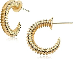 14K Gold Plated Hoop Earrings Brass Copper Screw Huggie Stud Jewelry Gift - Picture 1 of 4