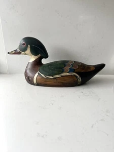 Esca anatra legno Tom Taber vintage legno intagliato dipinto firmato - Foto 1 di 16
