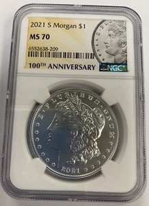 2021-S MORGAN SILVER DOLLAR ~ 100TH ANNIVERSARY LABEL ~ NGC MS 70 - Picture 1 of 6