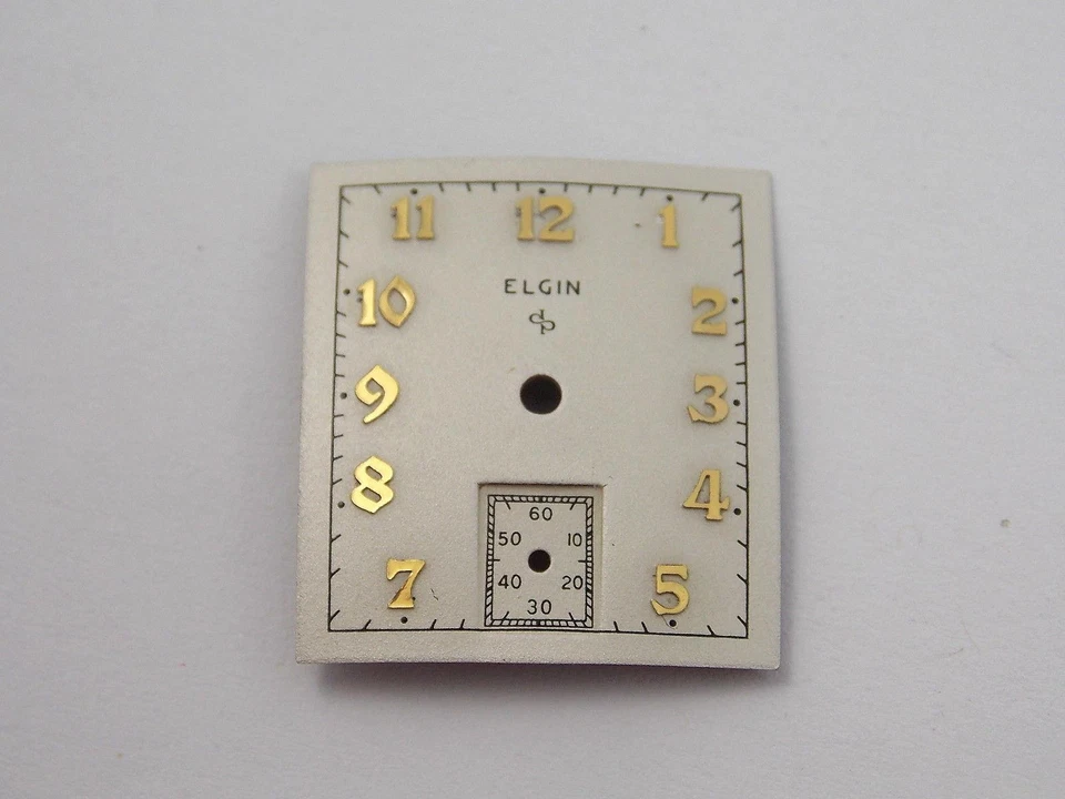 Watch Dial Vintage Elgin Pearl Gold Numeral Markers 22.15mm by 19.63mm Subdial Foto 1 de 1