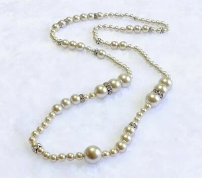 J. Crew Pearl & Crystal beaded Strand  Necklace -33" Glass Pearl - Image 1 of 4