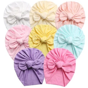 Baby Turban Big Hair Bow Baby Hat Baby Girl Soft Beanie Cap Newborn Infant To... - Picture 1 of 7