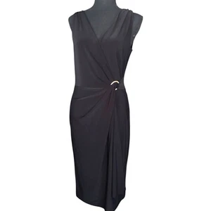RALPH LAUREN ☆ Classic Black Faux Wrap Stretch Sleeveless Dress w/ Gold ☆ Size 6 - Picture 1 of 8