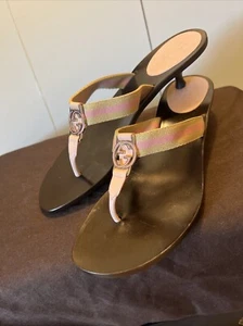 Gucci 9 GG Logo Sandals Mid Kitten Heels THONGS Flip Flop Slides Pale Pink Gold - Picture 1 of 23