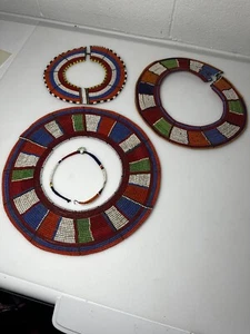 Maasai Beaded Collar Necklace Red Blue Orange Green Yellow White Glass (z29) - Picture 1 of 11