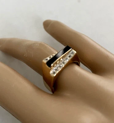 14k Gold Modernist Onyx Diamond Ring Double Row Channel Diamonds Estate Sz 6.5 - Image 1 of 4