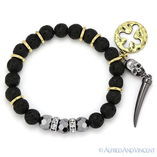 Berloque italiano chifre corno olho mau crânio cruz boa sorte pulseira elástica com miçangas - Imagem 1 de 1