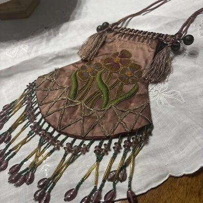 复古旧玫瑰丝绸串珠刺绣晚装钱包手提包 — 第 1/4 张图片