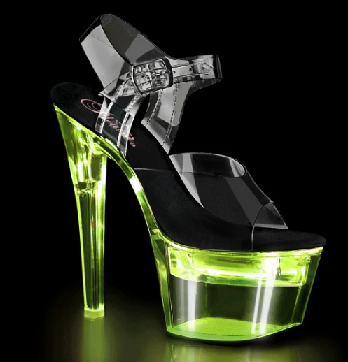 Zapatos arco iris con plataforma de suela negra transparente de 7" luces LED con luces USB Foto 1 de 1