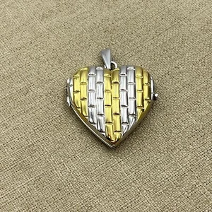VINTAGE TWO TONE BIG HEART LOCKET STERLING SILVER 925 PENDANT RETRO SIGNED - Picture 1 of 10
