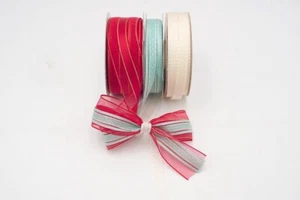 Valentines Day Sale 1.5+7/8x 25YD +3/8" 20YD Stripe Red & PolkaDots Sheer Ribbon - Picture 1 of 4