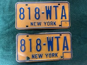 70er-80er Jahre New York NY Handelsschilder gelb und blau Nummernschild 818 - WTA 83 74 - Bild 1 von 6