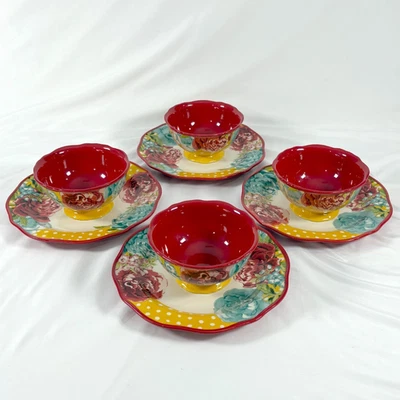 Набор столовой посуды Pioneer Woman из 4 тарелок и чаш, сейф для посудомоечной машины и микроволновой печи - Изображение 1 из 4