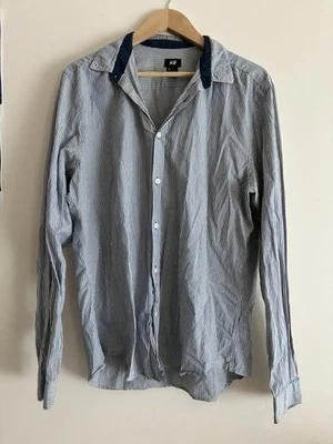 Camisa clásica de manga larga con botones 100 % algodón a rayas azul marino L de H&M para hombre Foto 1 de 4